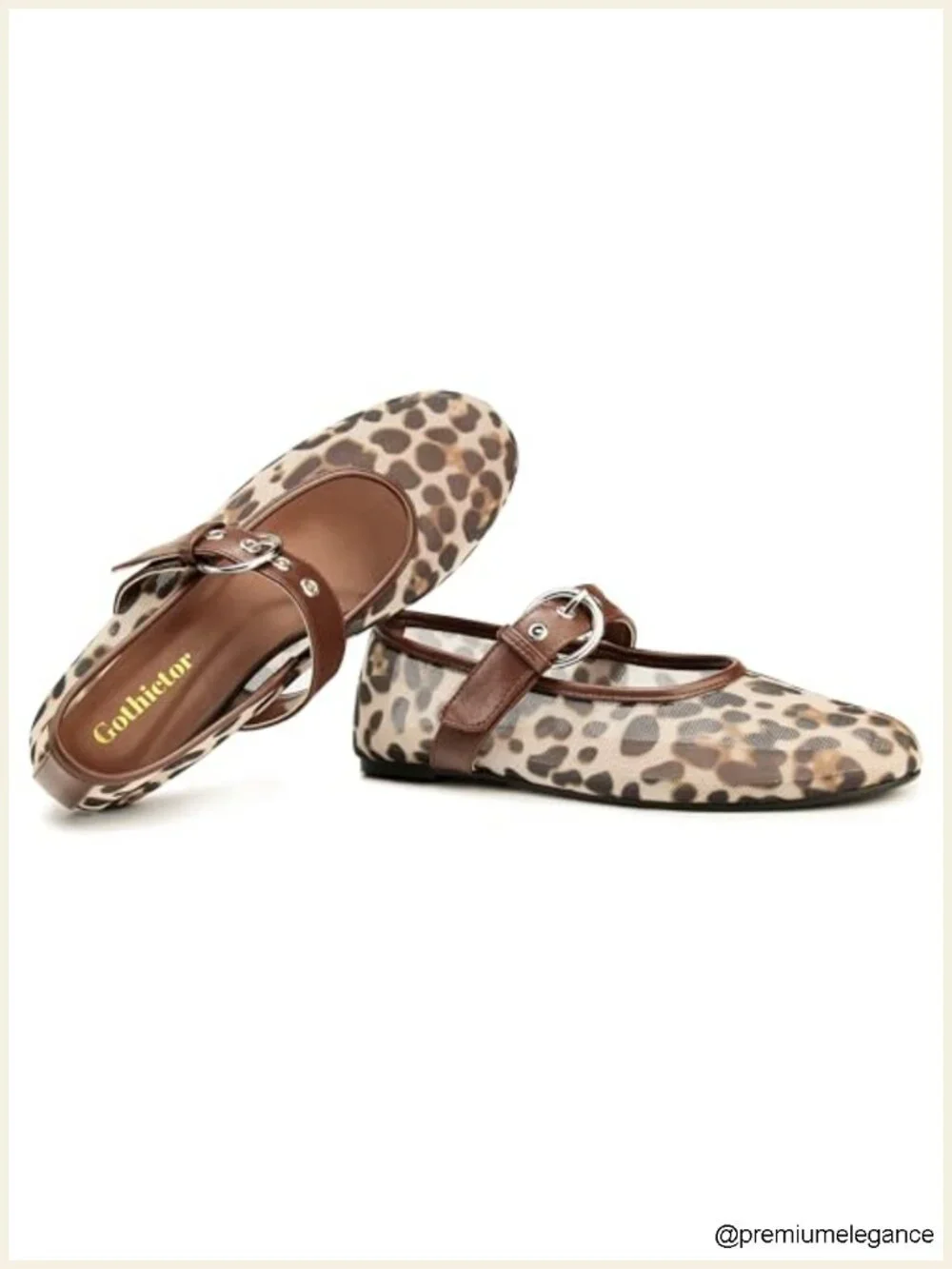 Women's Mesh Ballet Flats Round Toe Leopard Mary Jane Shoes Cushioned Comfort